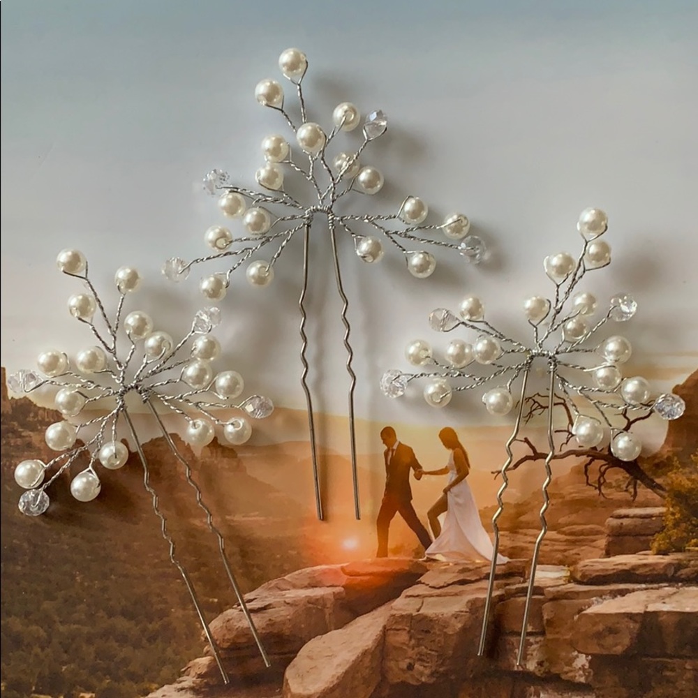 Wedding Hair Pins Combs Pearl Crystal Silver